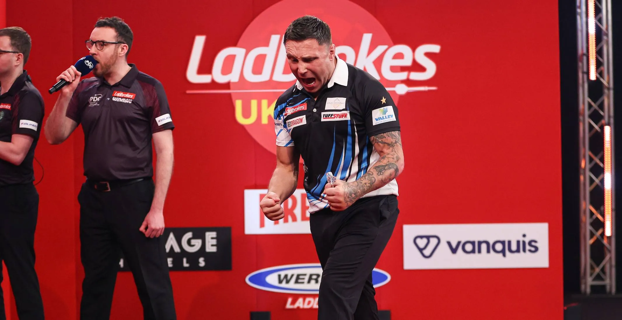 Gerwyn Price pumps his fists