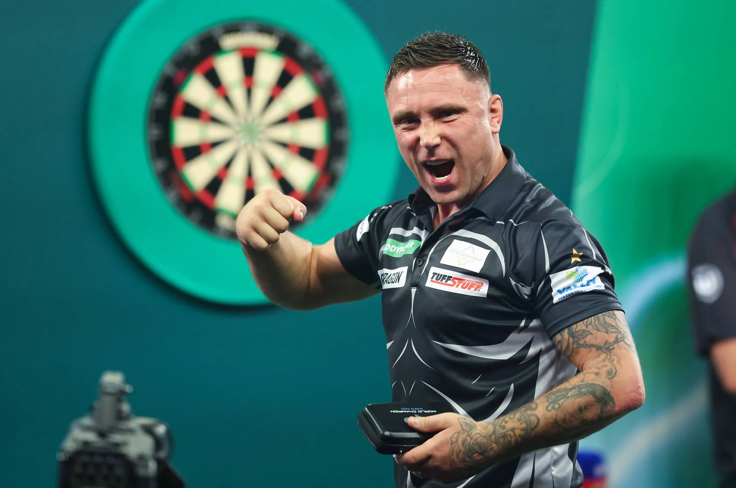 Gerwyn Price pumps his fist