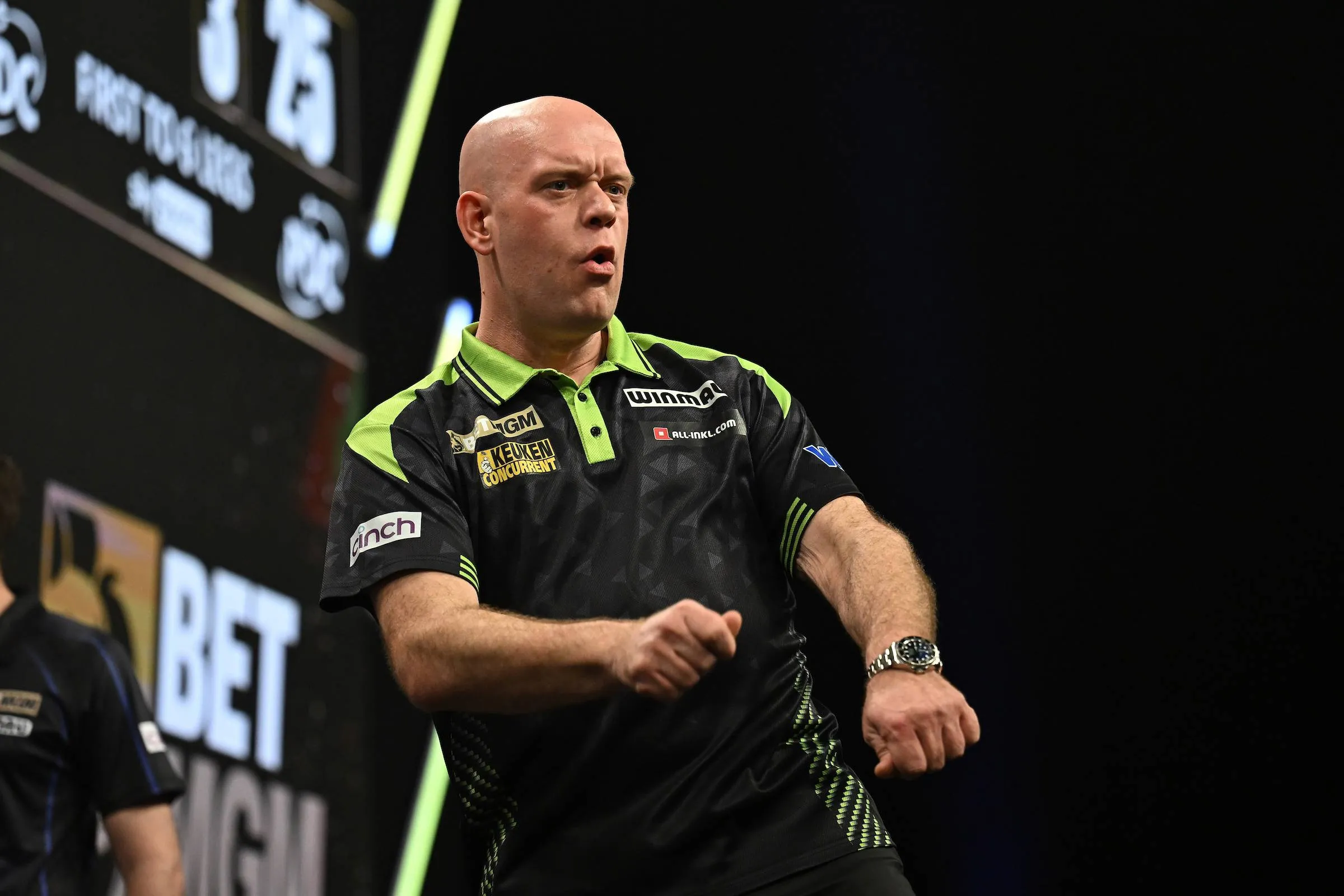 Michael van Gerwen in action during the Premier League Darts
