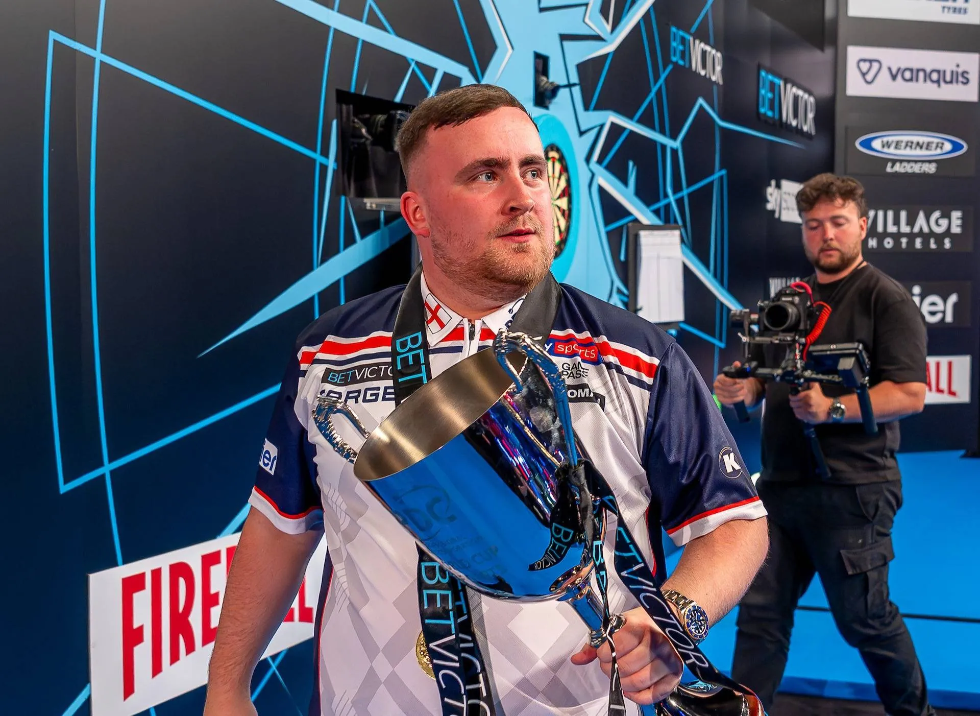 Luke Littler celebrating winning the 2026 World Cup of Darts for England-8