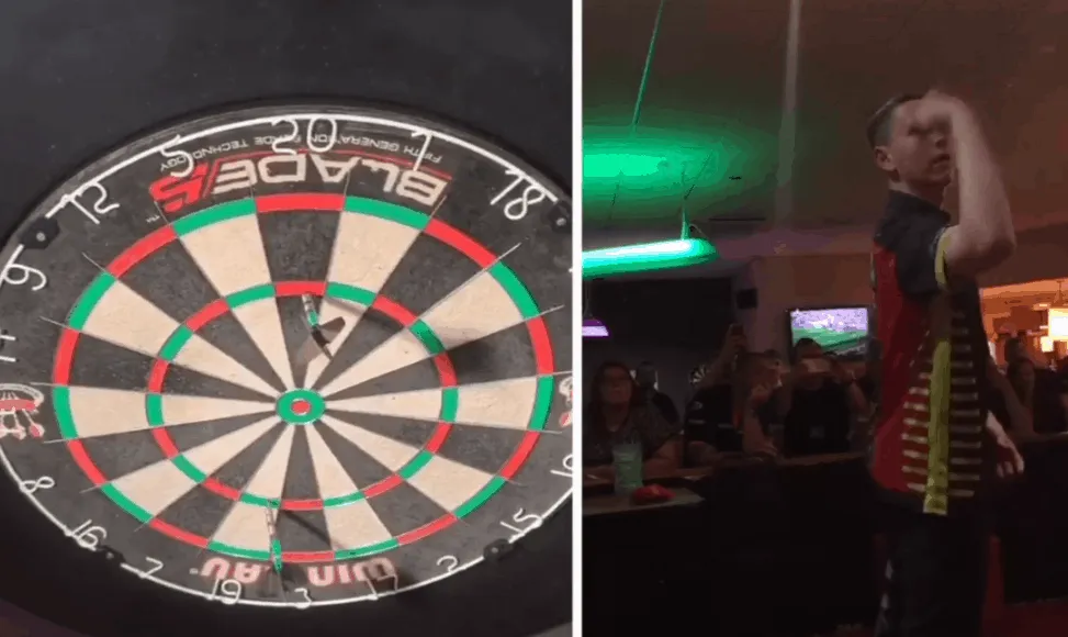 13-year-old Leighton Bennett hits nine-dart finish during local competition in Norwich