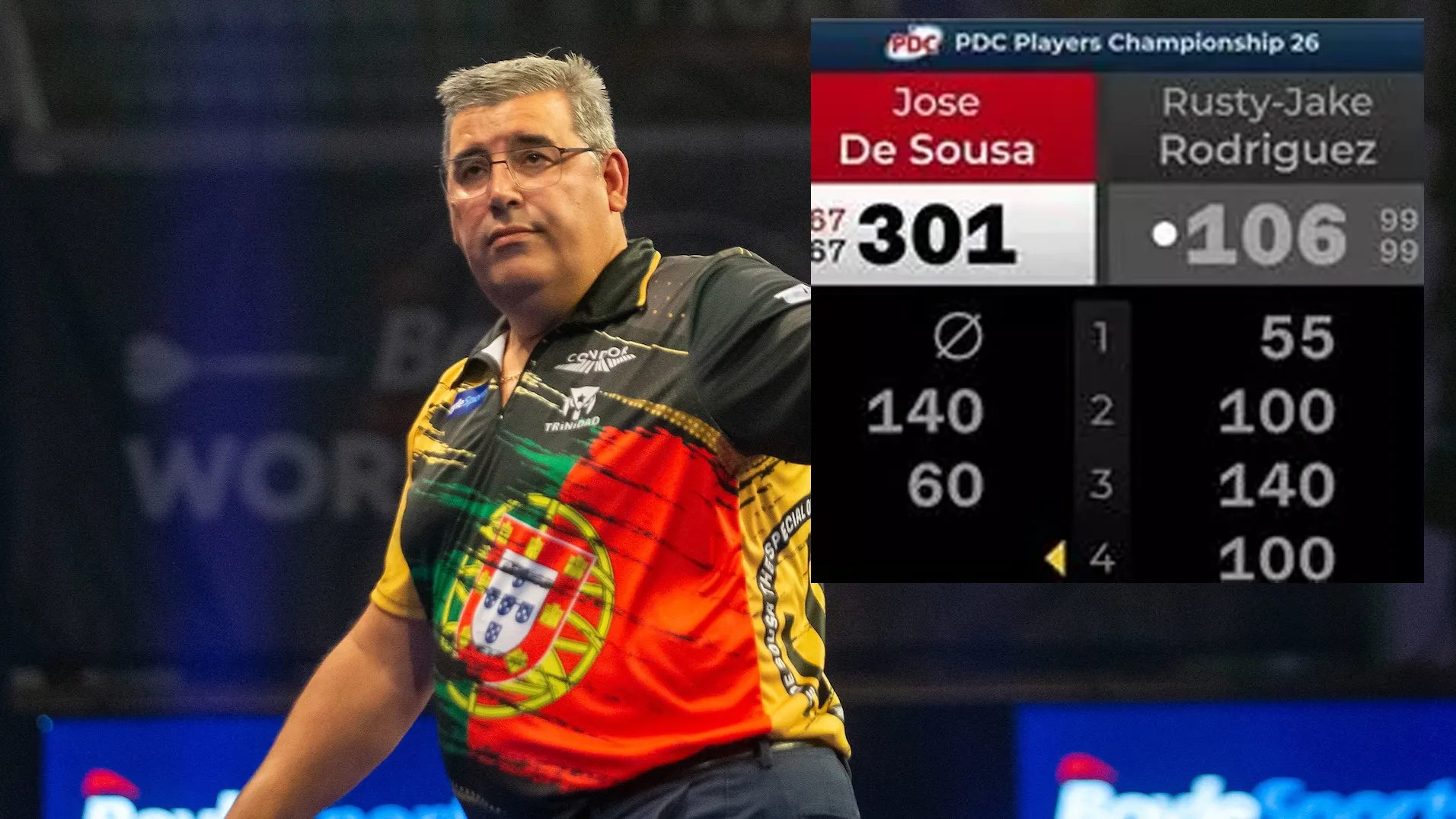Bemerkenswerter Zwischenfall bei der Players Championship 26: José De Sousa beginnt das Leg mit null Punkten
