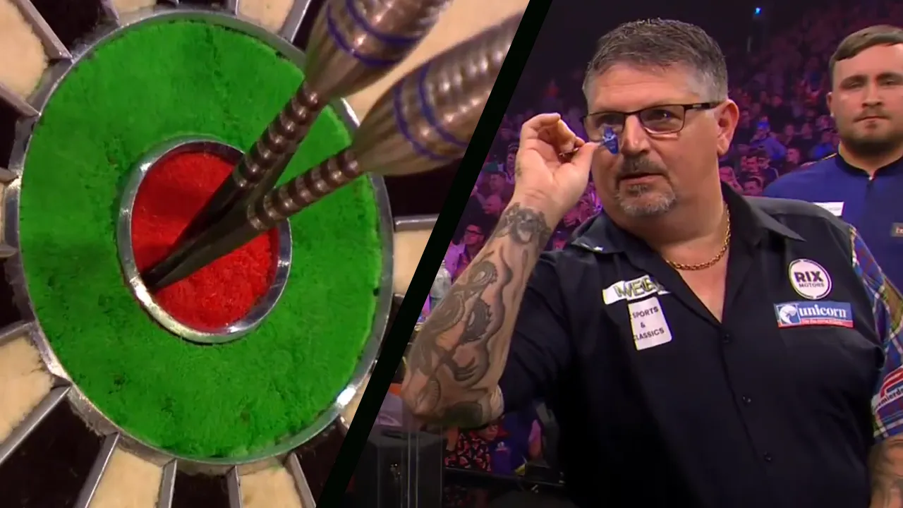 VIDEO: Gary Anderson gelingt mit drei Treffern im Bullseye seltenes Kunststück