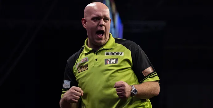 Van Gerwen met zege op Anderson ronde verder in Minehead, Van Duijvenbode ook naar laatste 32 op UK Open