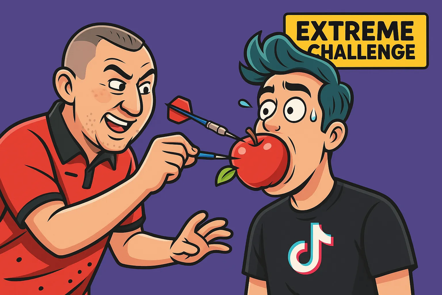 VIDEO: Nathan Aspinall gooit dartpijl in appel in de mond van Engelse TikTok-influencer in extreme challenge