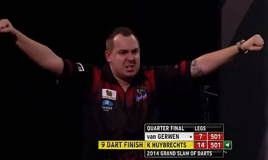 THROWBACK VIDEO: Prachtige vreugde-explosie bij Huybrechts na negendarter tegen Van Gerwen op Grand Slam