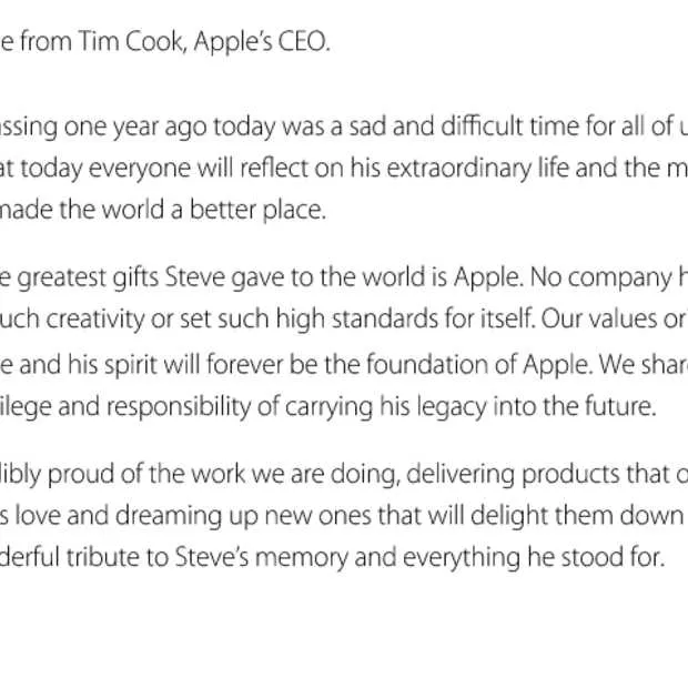 tim cook herdenkt overlijden steve jobs