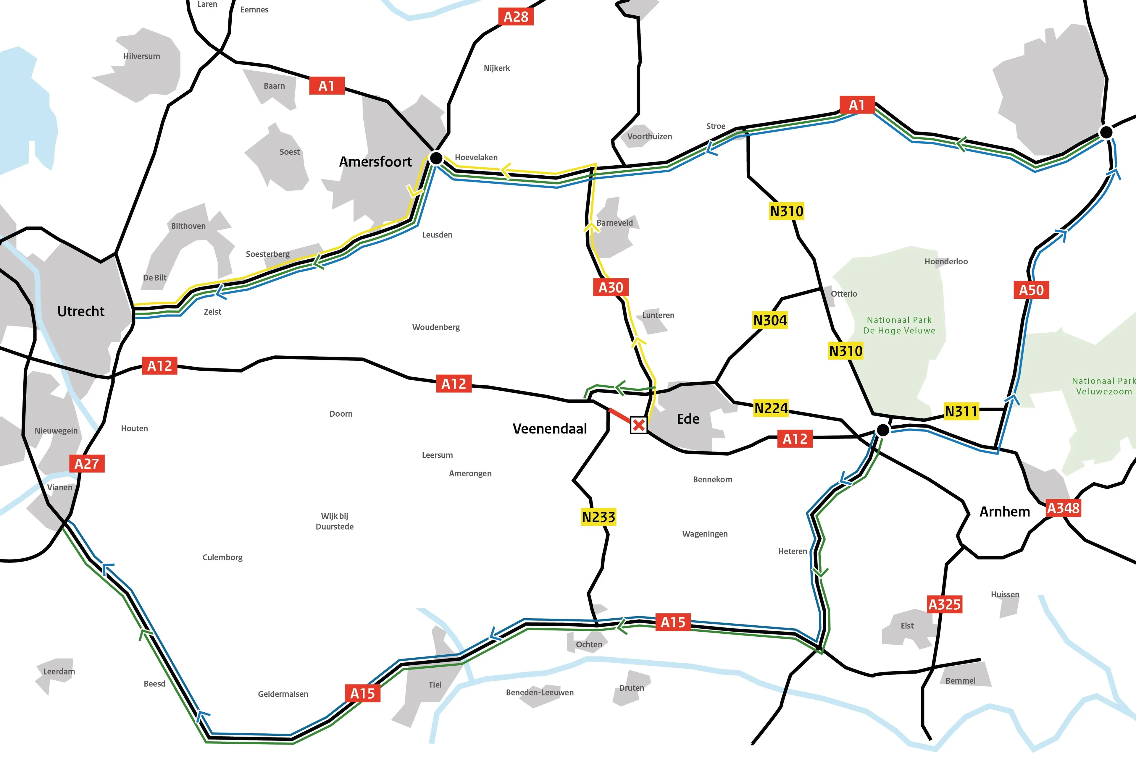 omleidingsroutes a12 maanderbroek veendendaal