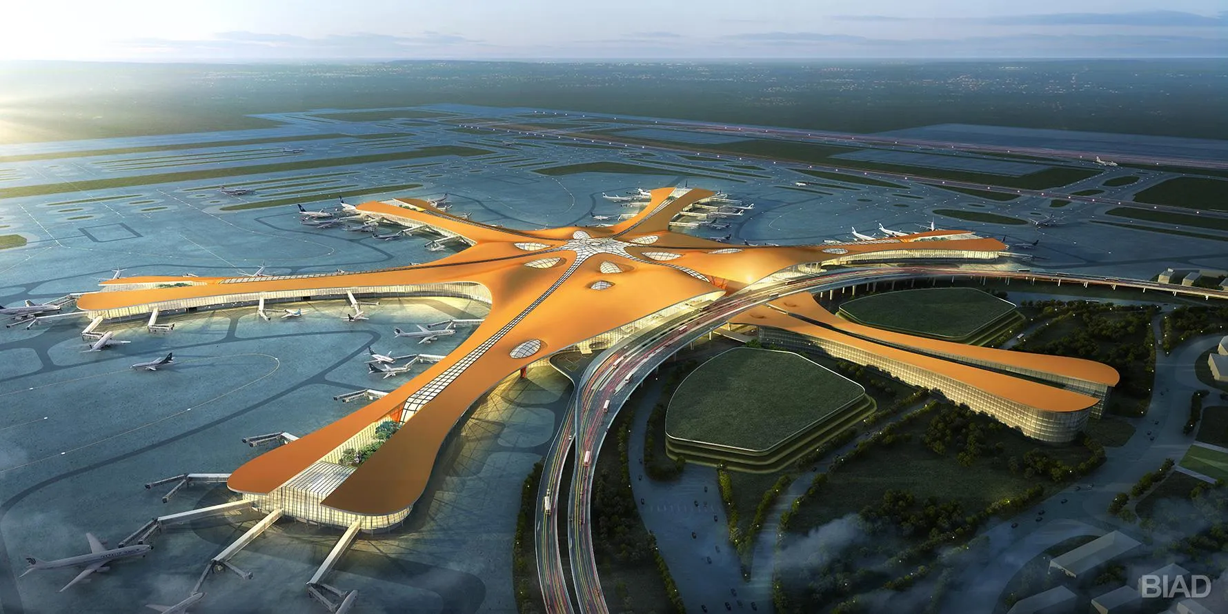 China opent debiel groot vliegveld van 58 miljard euro