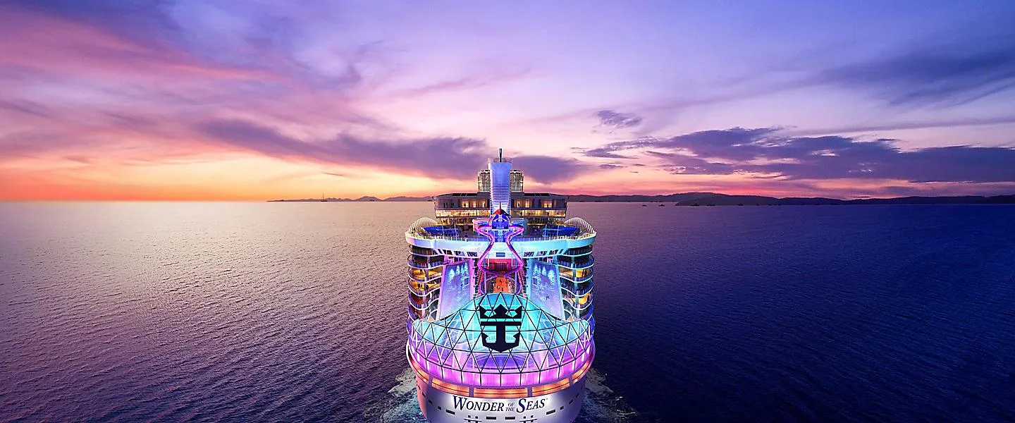 wonder of the seas sailing sunset