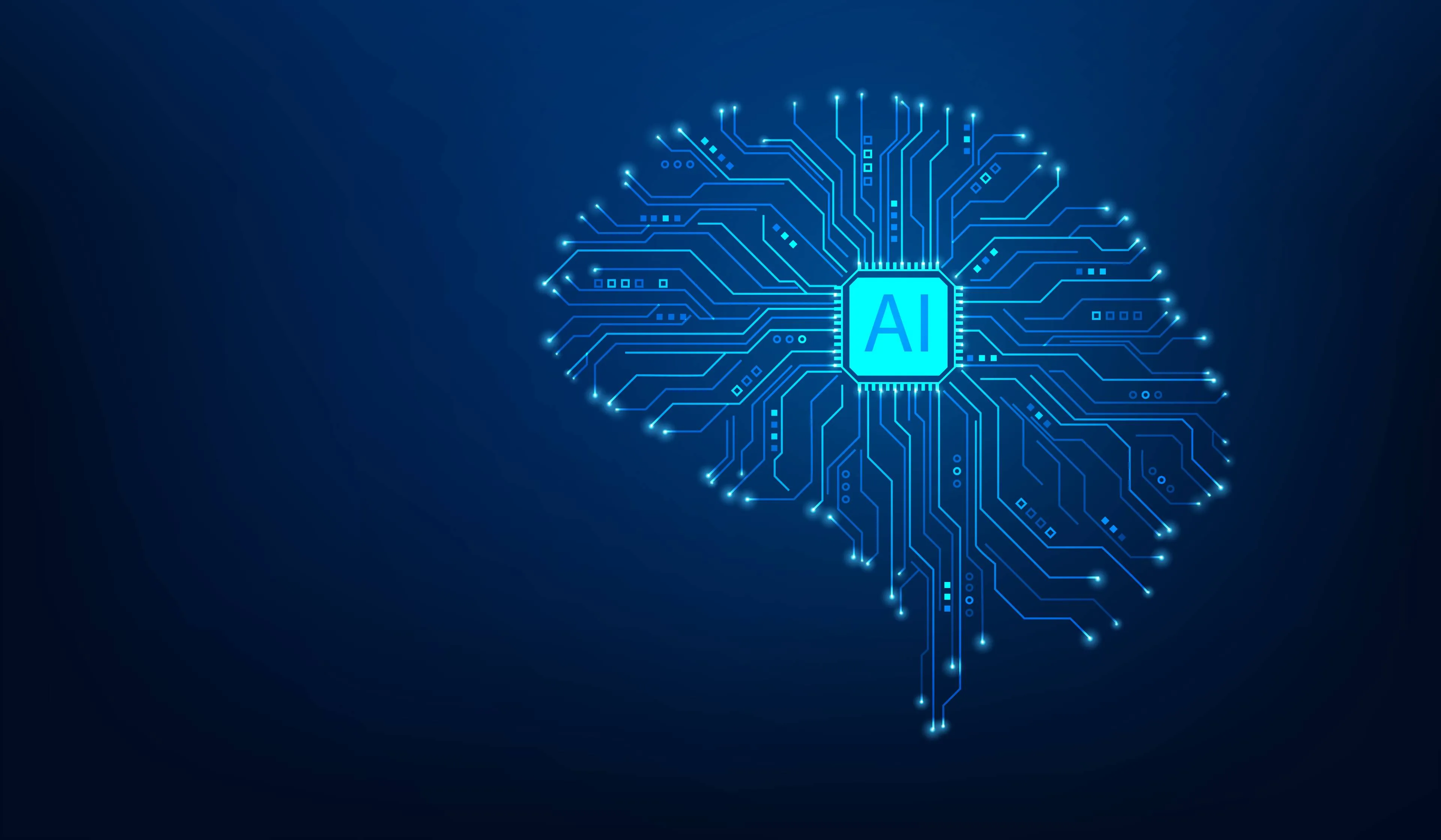 artificial intelligence brain line circuit technology blue background