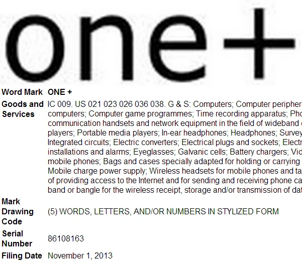 one plus trademark