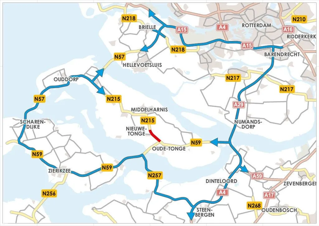N215 bij Nieuwe-Tonge komend weekend dicht
