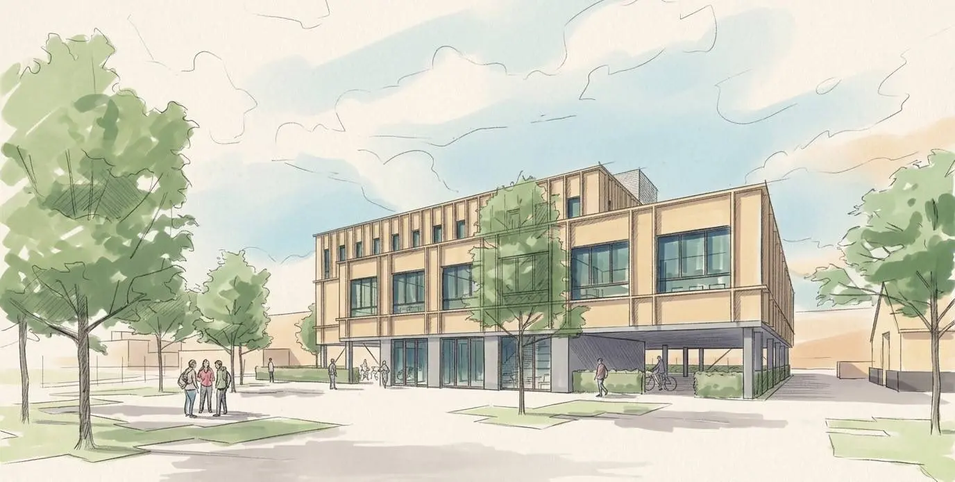 3D-impressie nieuwbouw - zicht vanaf Beroepscampus