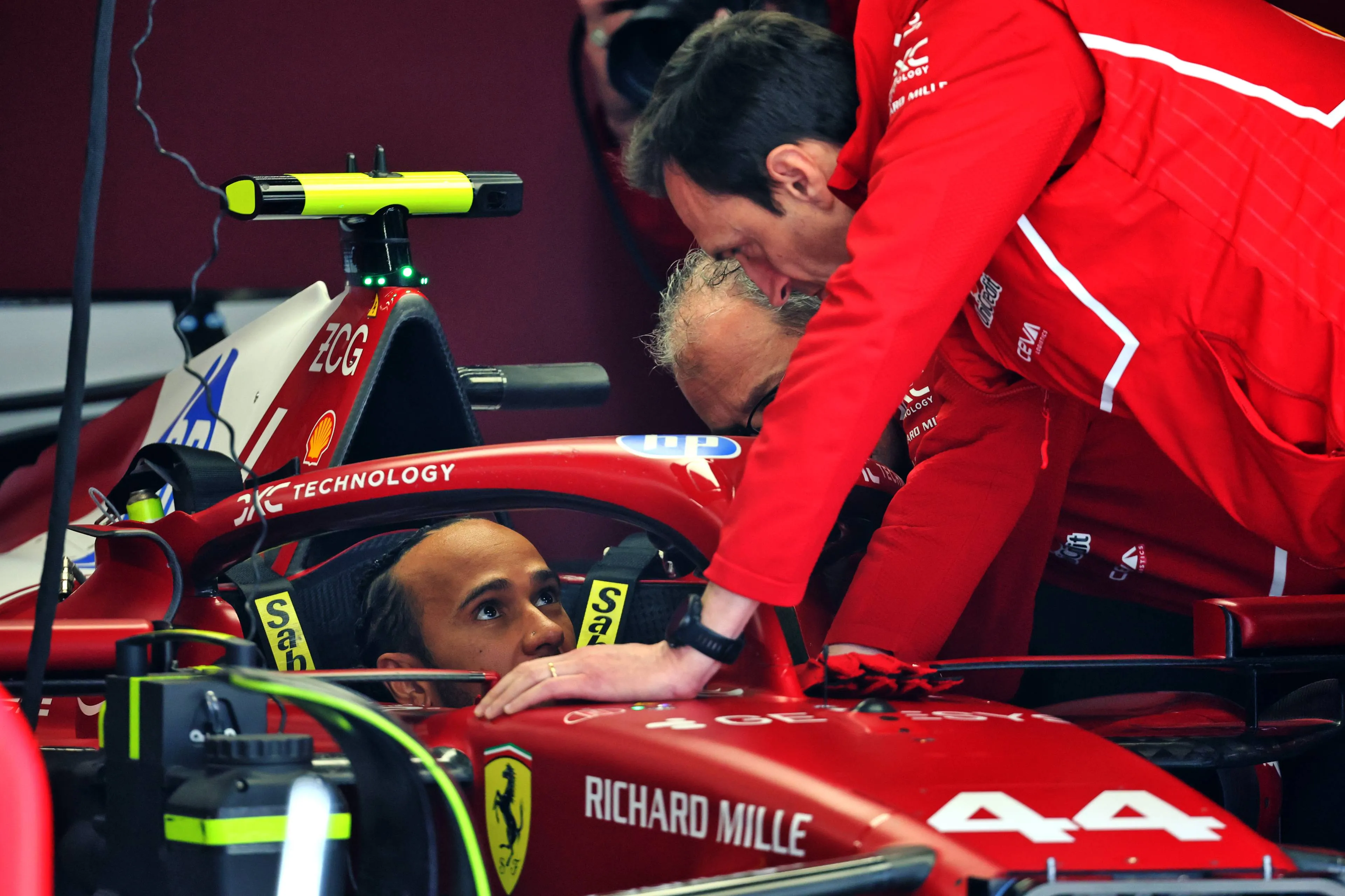 Lewis Hamilton and Ferrari race engineer Riccardo Adami