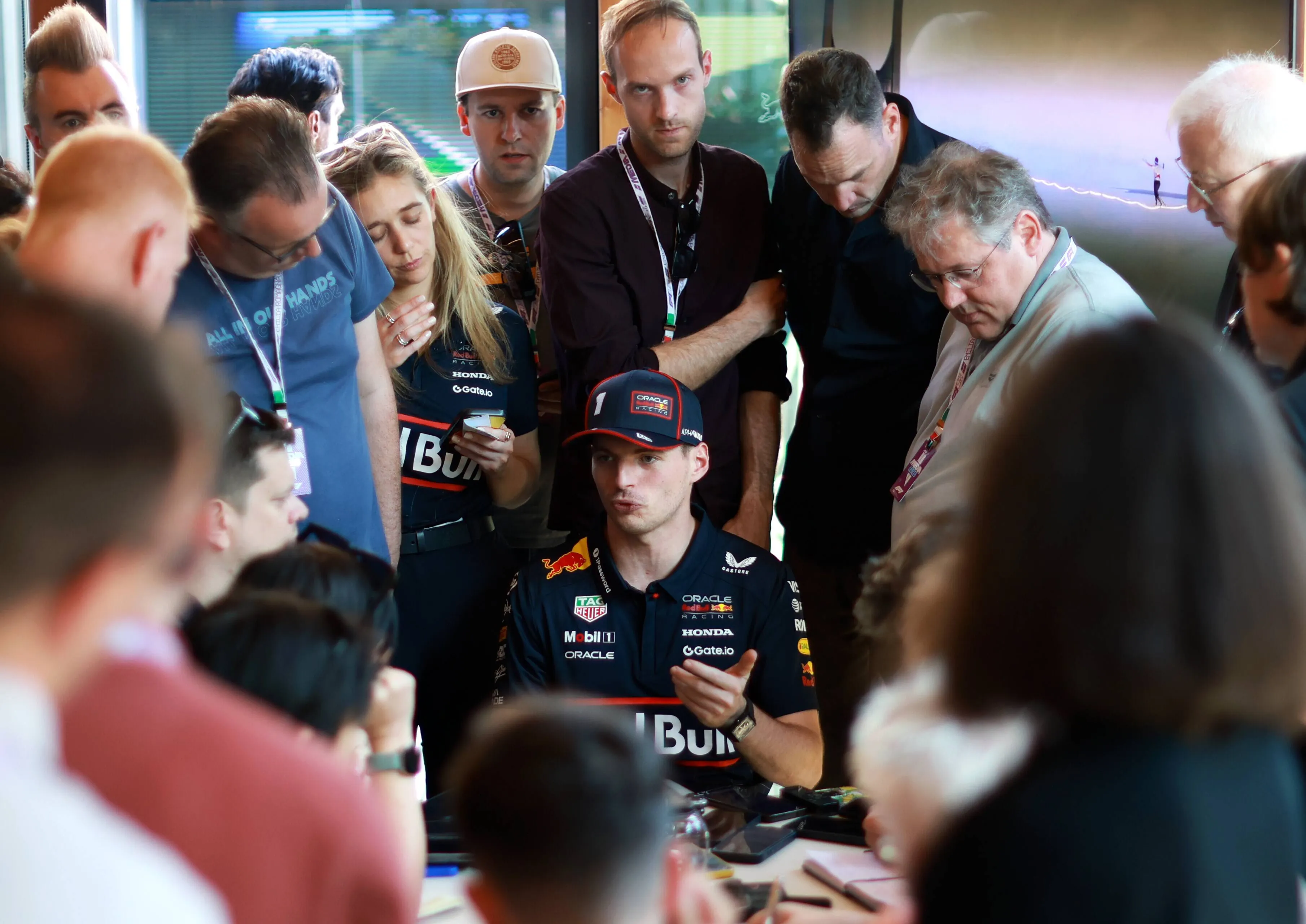Max Verstappen talking to F1 press in Imola