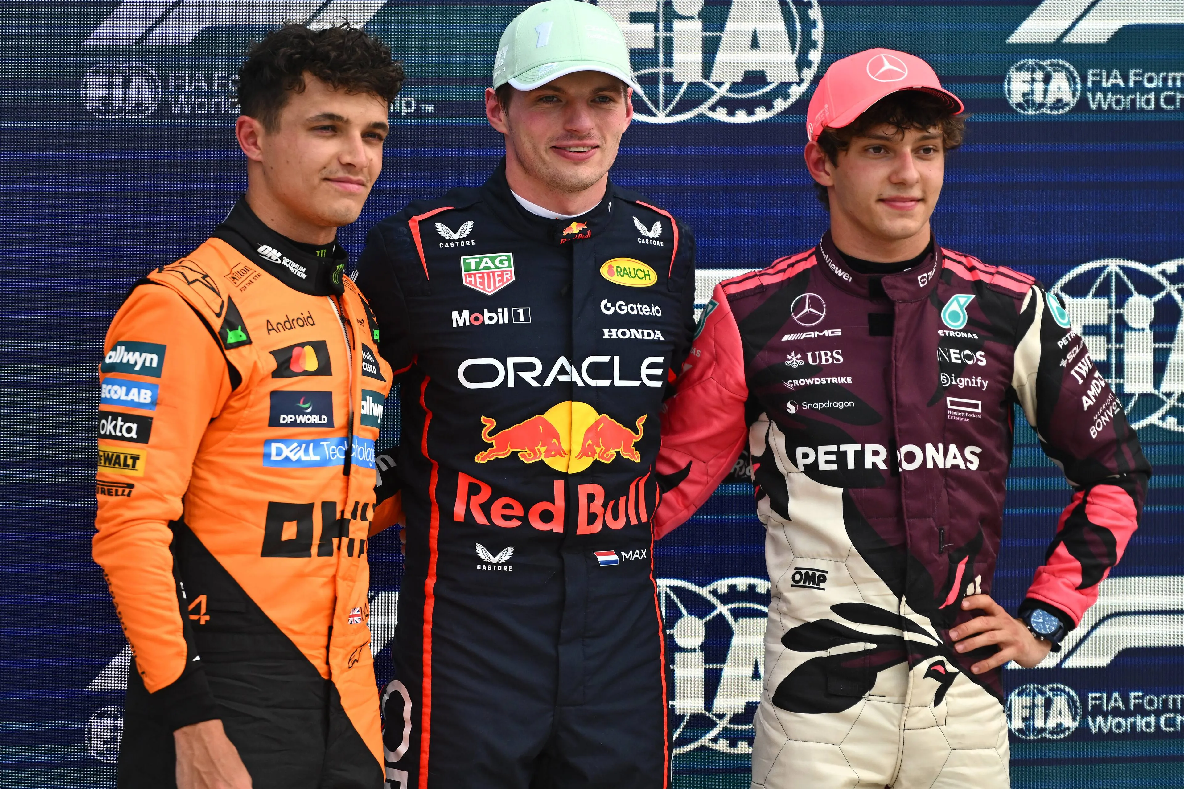 verstappen norris en antonelli na de kwalificatie in miami