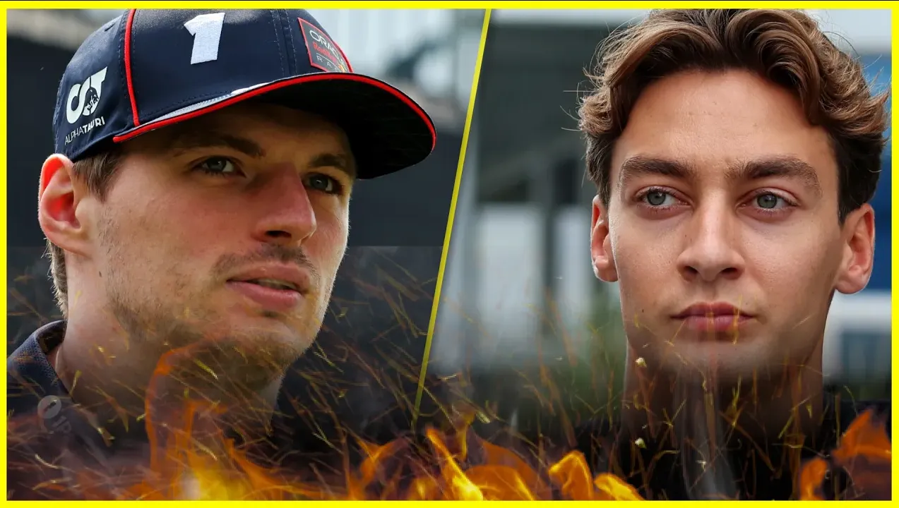 max verstappen en george russell in conflict
