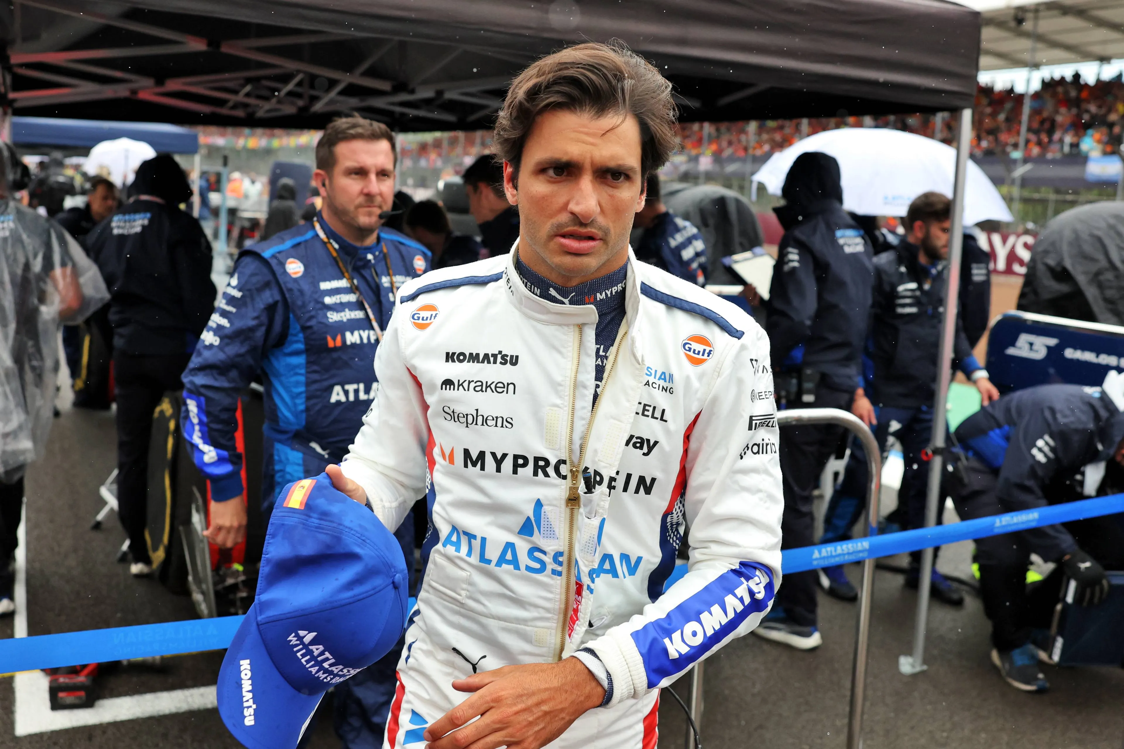 Carlos Sainz on the grid prior to the British Grand Prix start