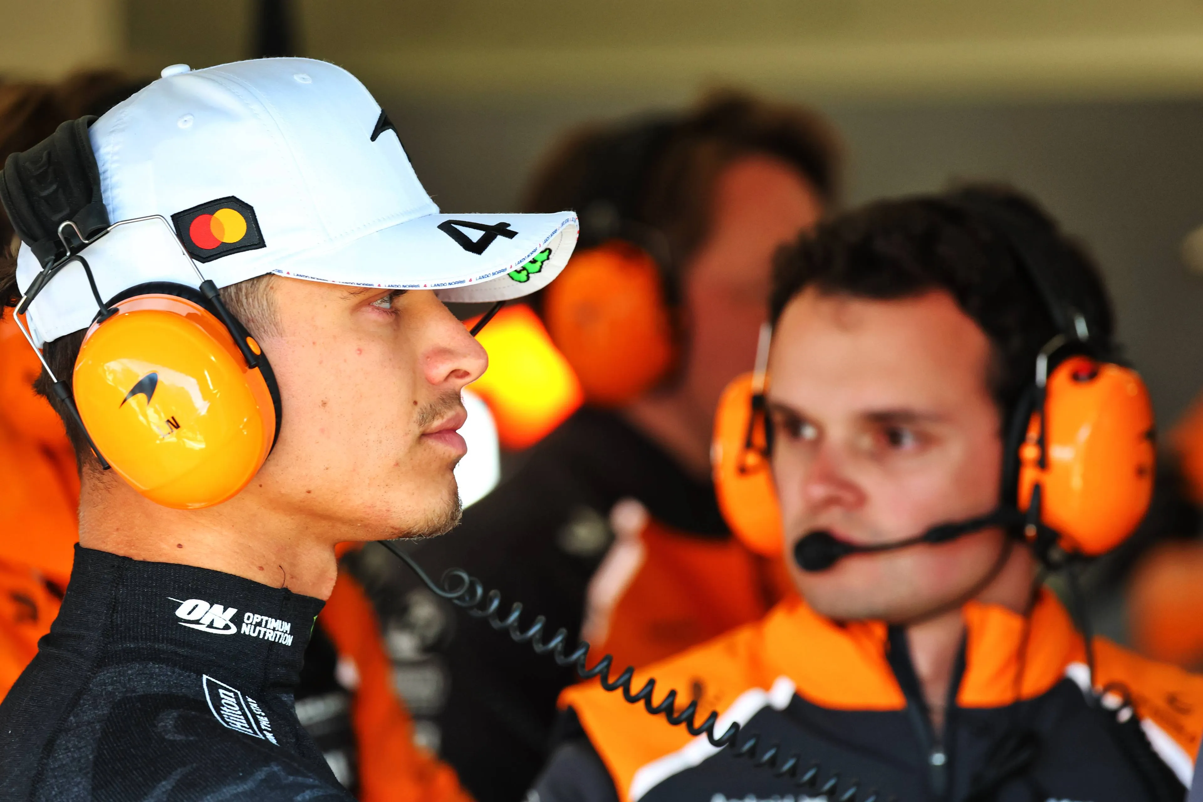lando norris in the mclaren garage at silverstone