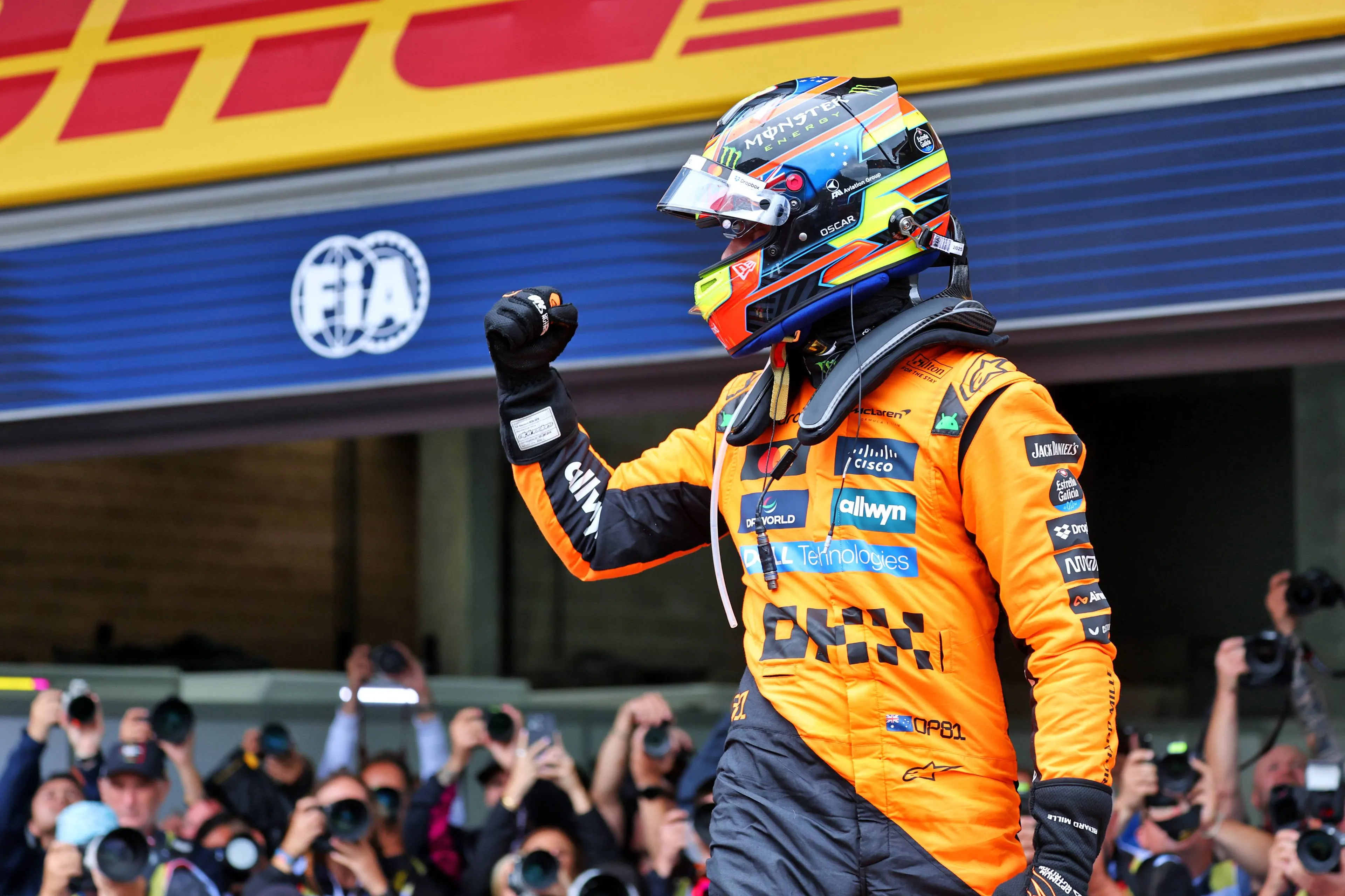 Oscar Piastri celebrates win in Belgium