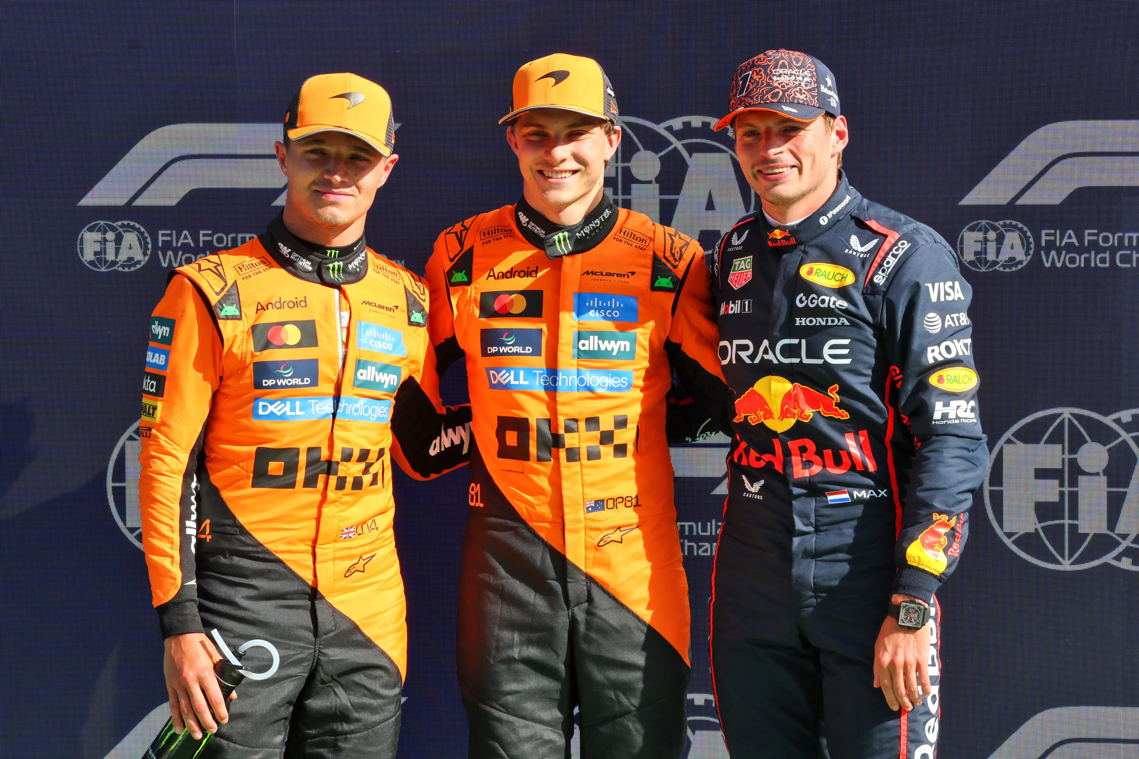 Max Verstappen with Lando Norris and Oscar Piastri after the qualification in Zandvoort
