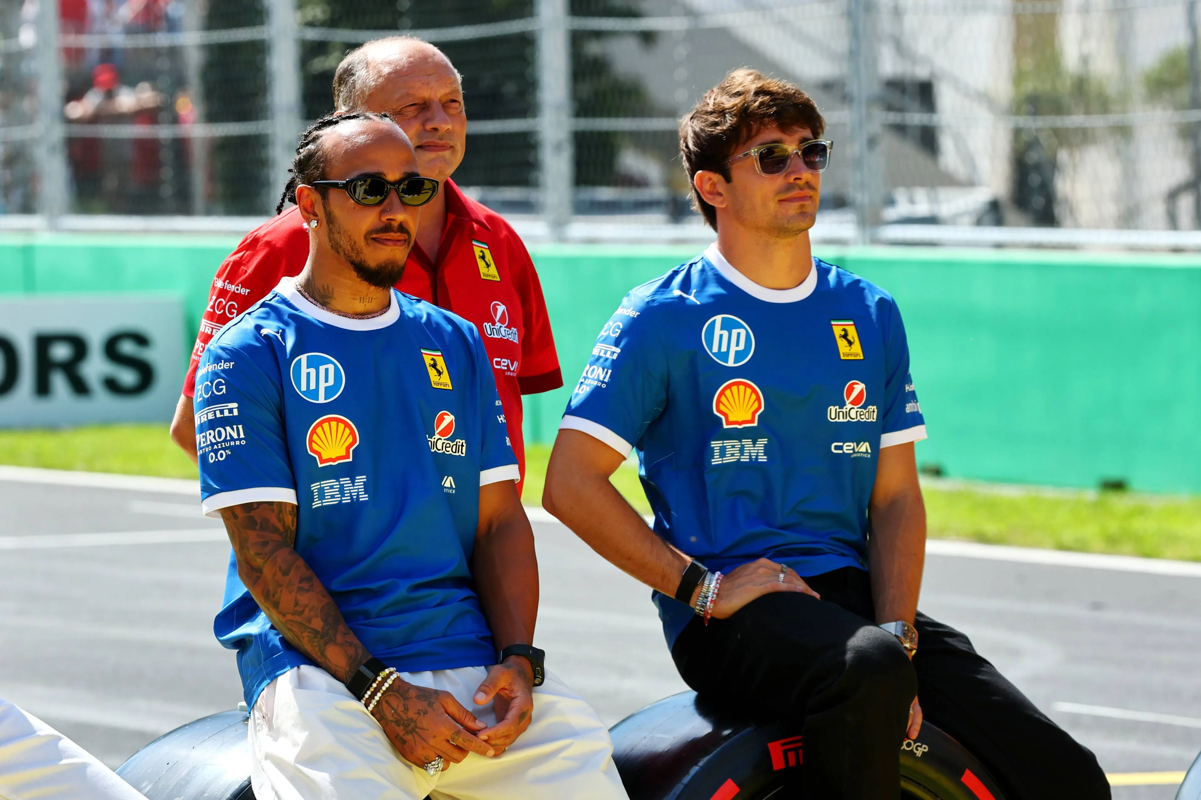 Hamilton, Leclerc and Vasseur prior to the Italian Grand Prix