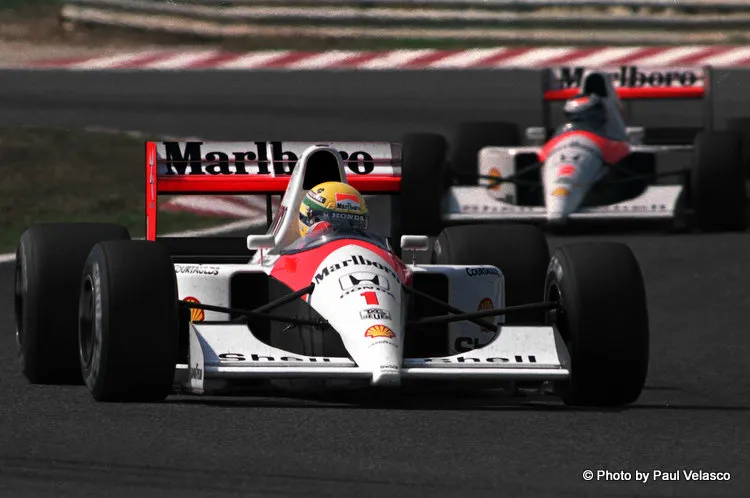 ayrton senna and gerhard berger at magny cours original 1991 by paul velasco 2