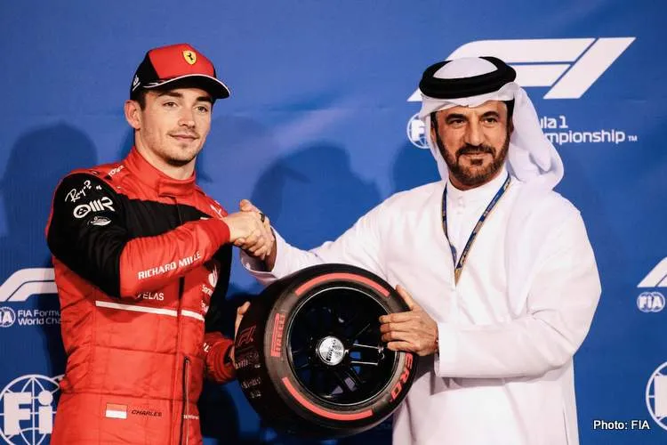 ben sulayem charles leclerc ferrari 2022 banrain f1 gp pole