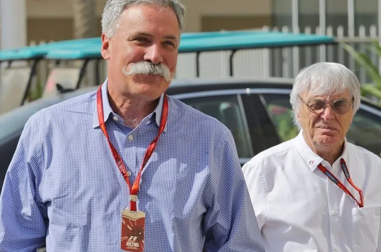 chase carey formula one group chairman with bernie ecclestone and christian horner red bull racing team principal