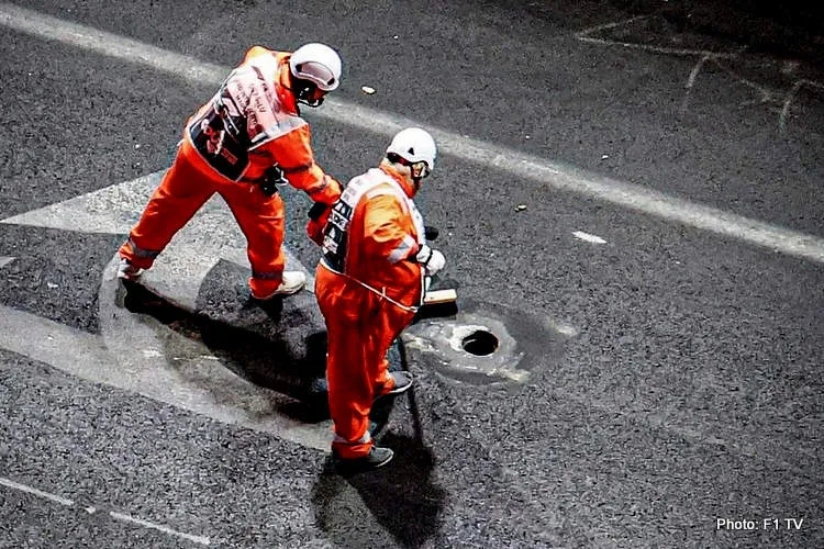 f1 las vegas track water valve damaged fixed