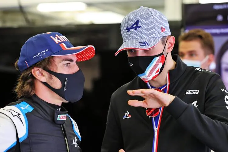 fernando alonso esteban ocon alpine f1 2021 garage