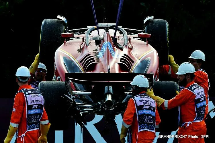 leclerc crash accident shunt spin hungary ferrari f1 2024 fp2 prang
