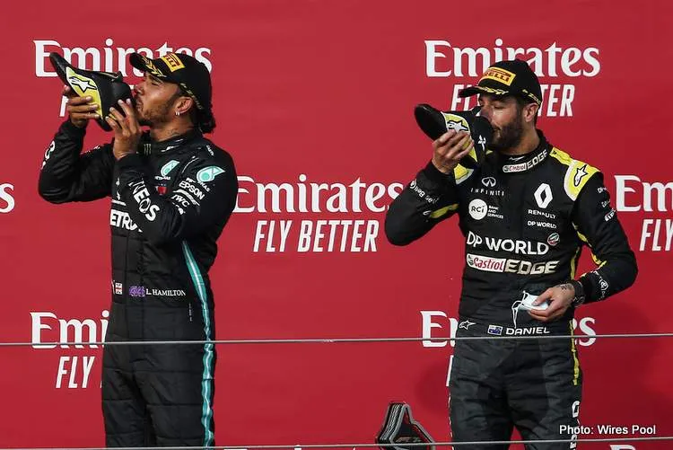 shoey hamilton ricciardo podium