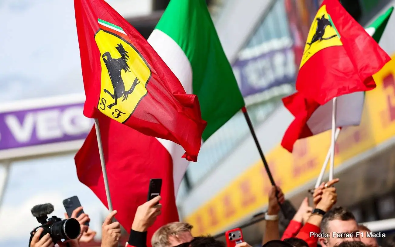 Scuderia Ferrari flags during the Formula 1 British Grand Prix 2026, 9th round of the 2026 Formula One World Championship from July 3 to 5, 2026 on the Silverstone Circuit, in Silverstone, United Kingdom - Photo Eric Alonso / DPPI