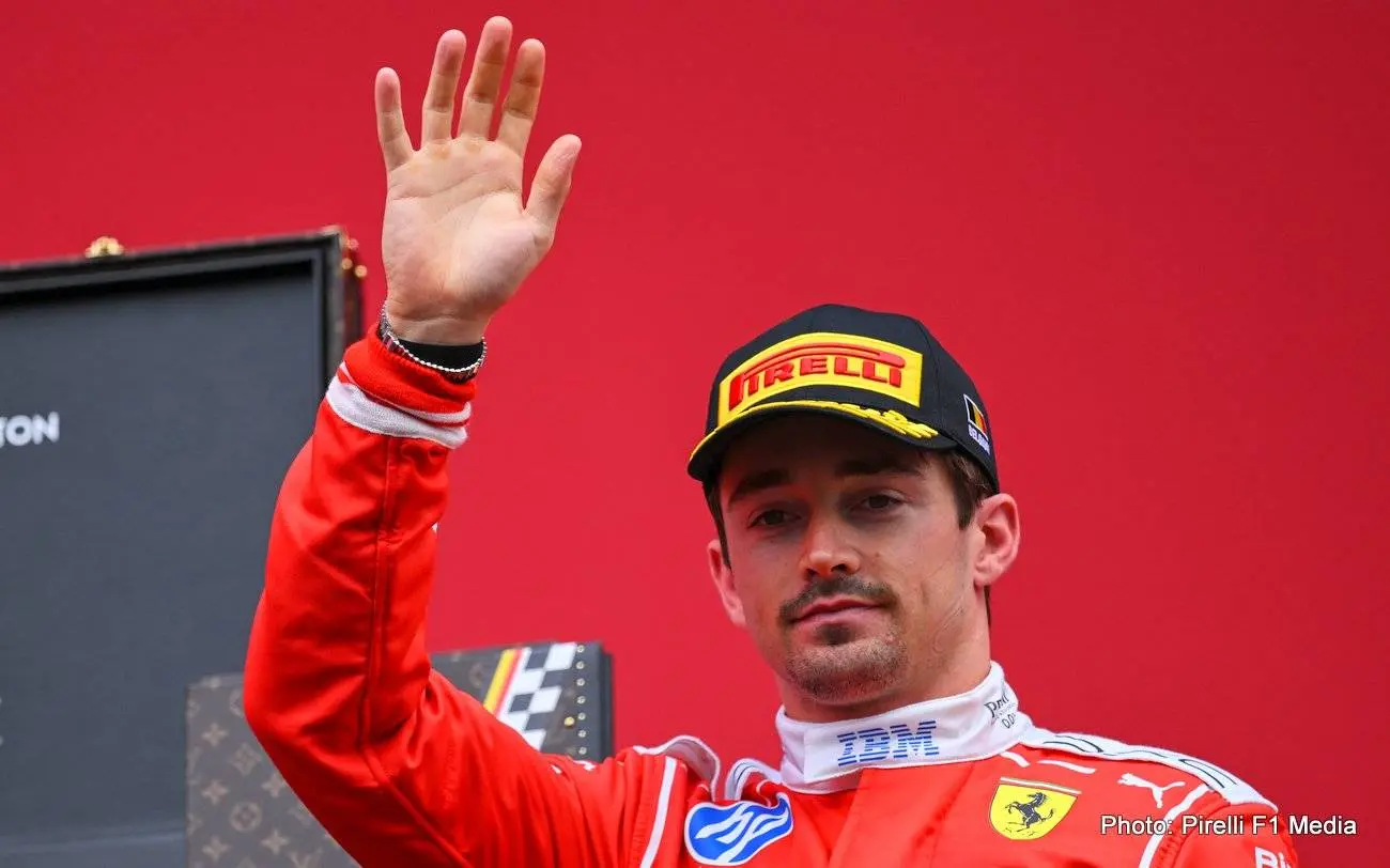 SPA, BELGIUM - JULY 19: Second placed Charles Leclerc of Monaco and Scuderia Ferrari celebrates on the podium during the F1 Grand Prix of Belgium at Circuit de Spa-Francorchamps on July 19, 2026 in Spa, Belgium. (Photo by Rudy Carezzevoli/Getty Images)