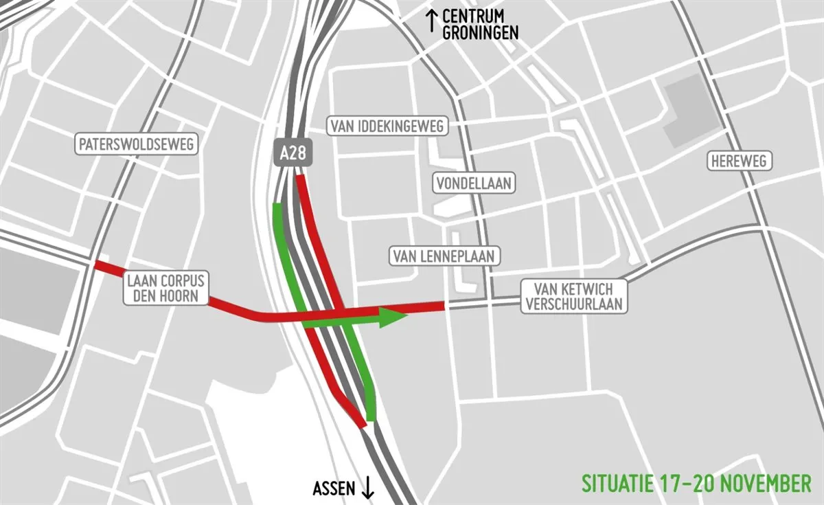 20231117 afsluiting van ketwich verschuurlaan via groningen bereikbaar aanpak ring zuid