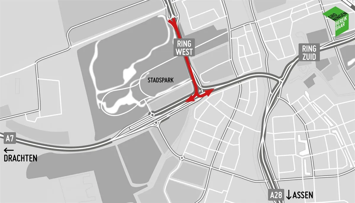 20240701 nachtafsluitingen vanaf 1 juli ring west kaart groningen bereikbaar