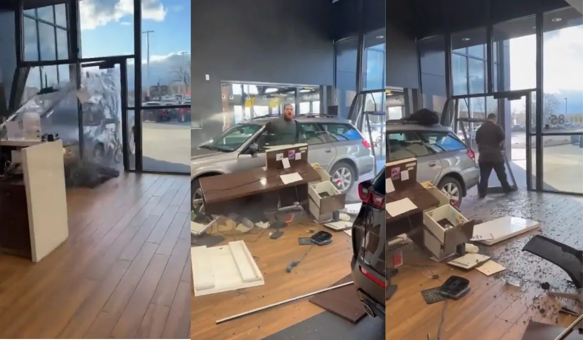 VIDEO: Man ramt met nieuwe auto een showroom nadat hij deze binnen enkele uren probeerde terug te brengen