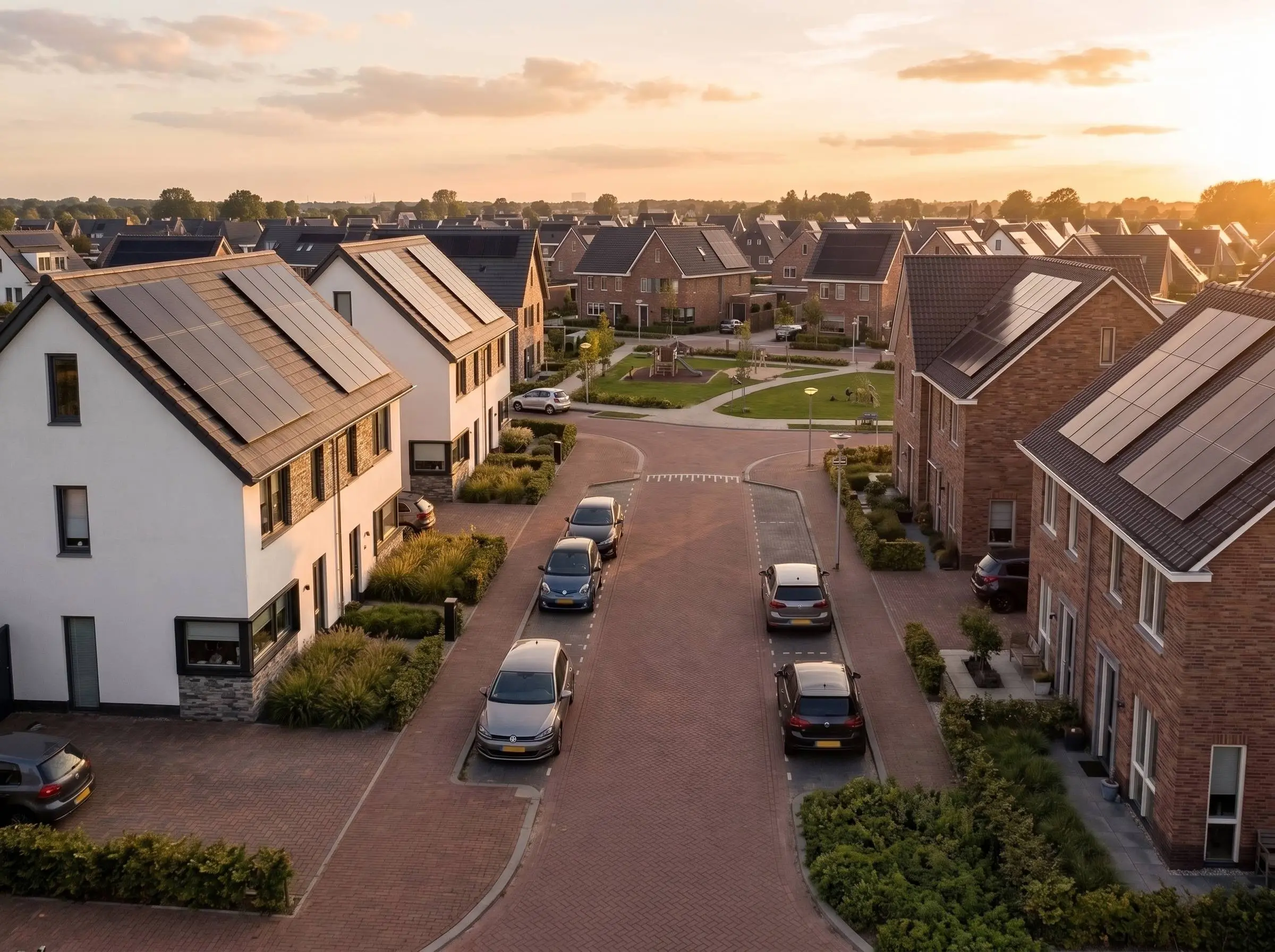 Woonwijk met zonnepanelen