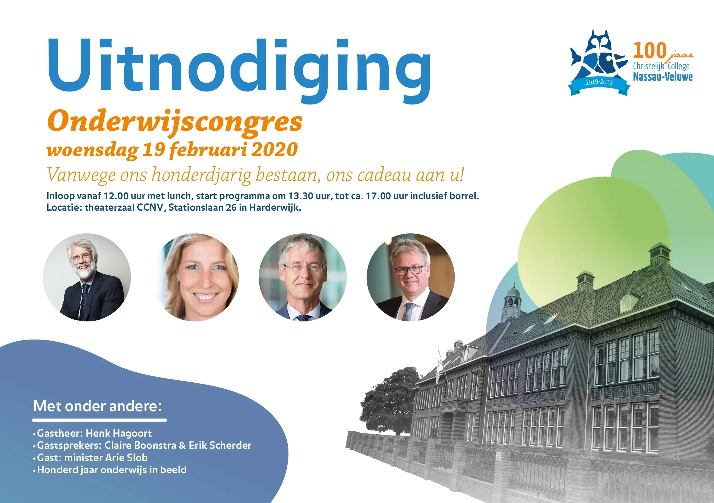 Onderwijscongres bij CCNV Harderwijk ter ere van 100-jarig bestaan met onderwijsminister Slob