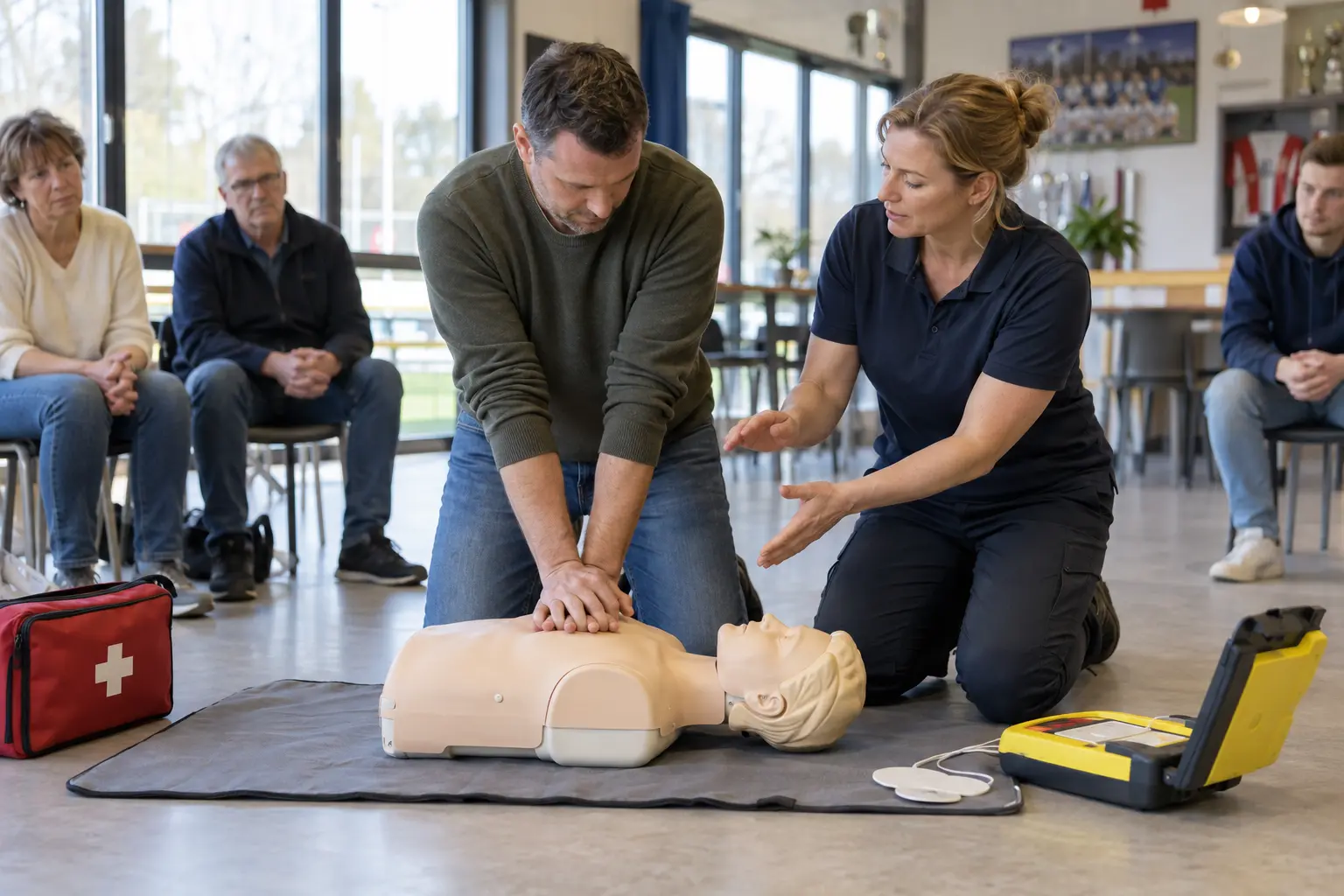Reanimatietraining met oefenpop en AED