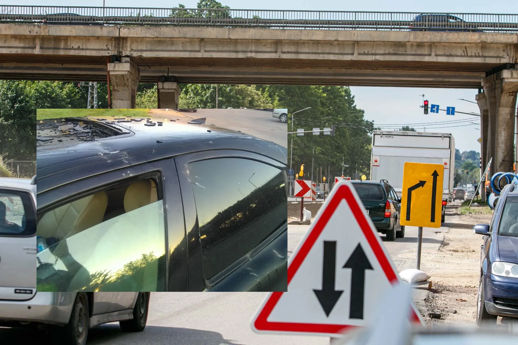 Apgadintas automobilis po Kleboniškio tiltu