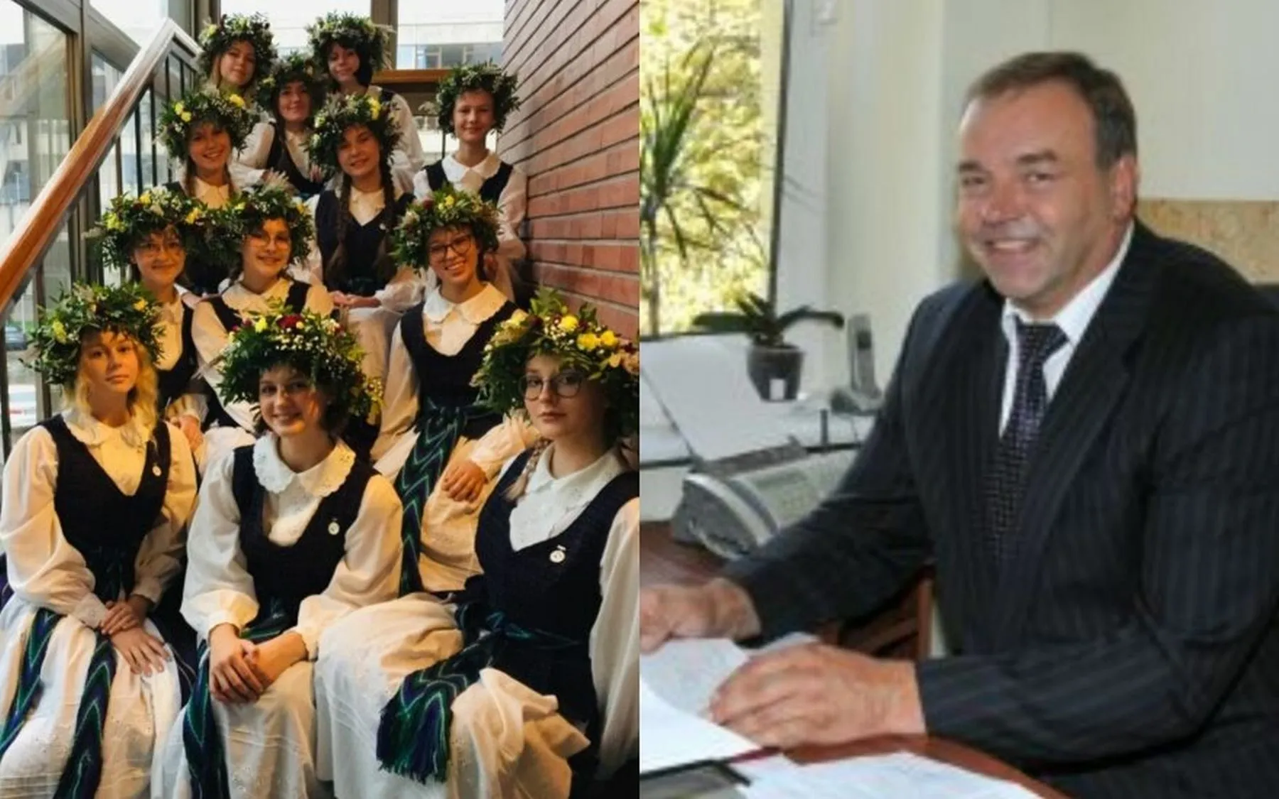 Aleksandro Kačenausko muzikos mokyklos moksleivės ir direktorius Arūnas Kigas