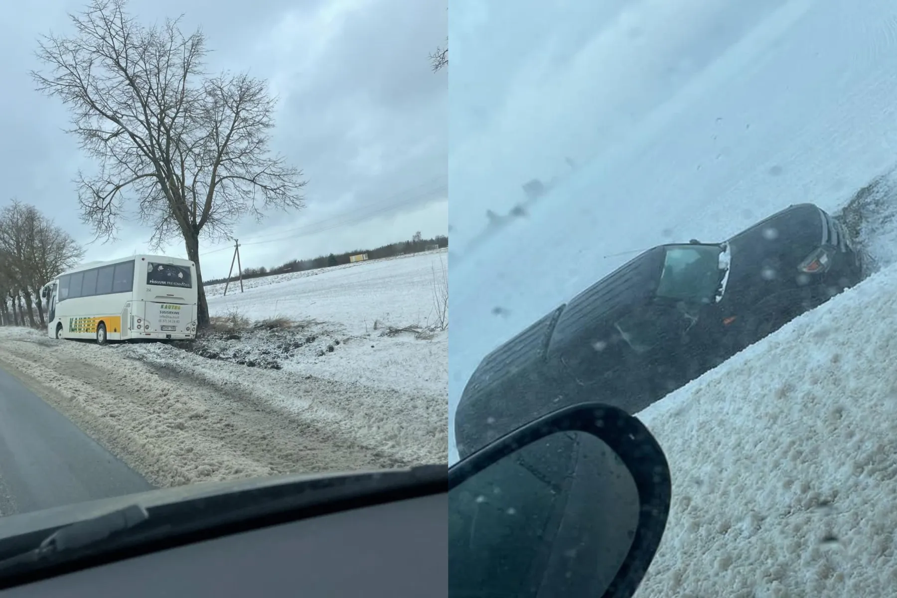 Raudondvario grioviuose atsidūrė mašinos ir „Kautra“ autobusas