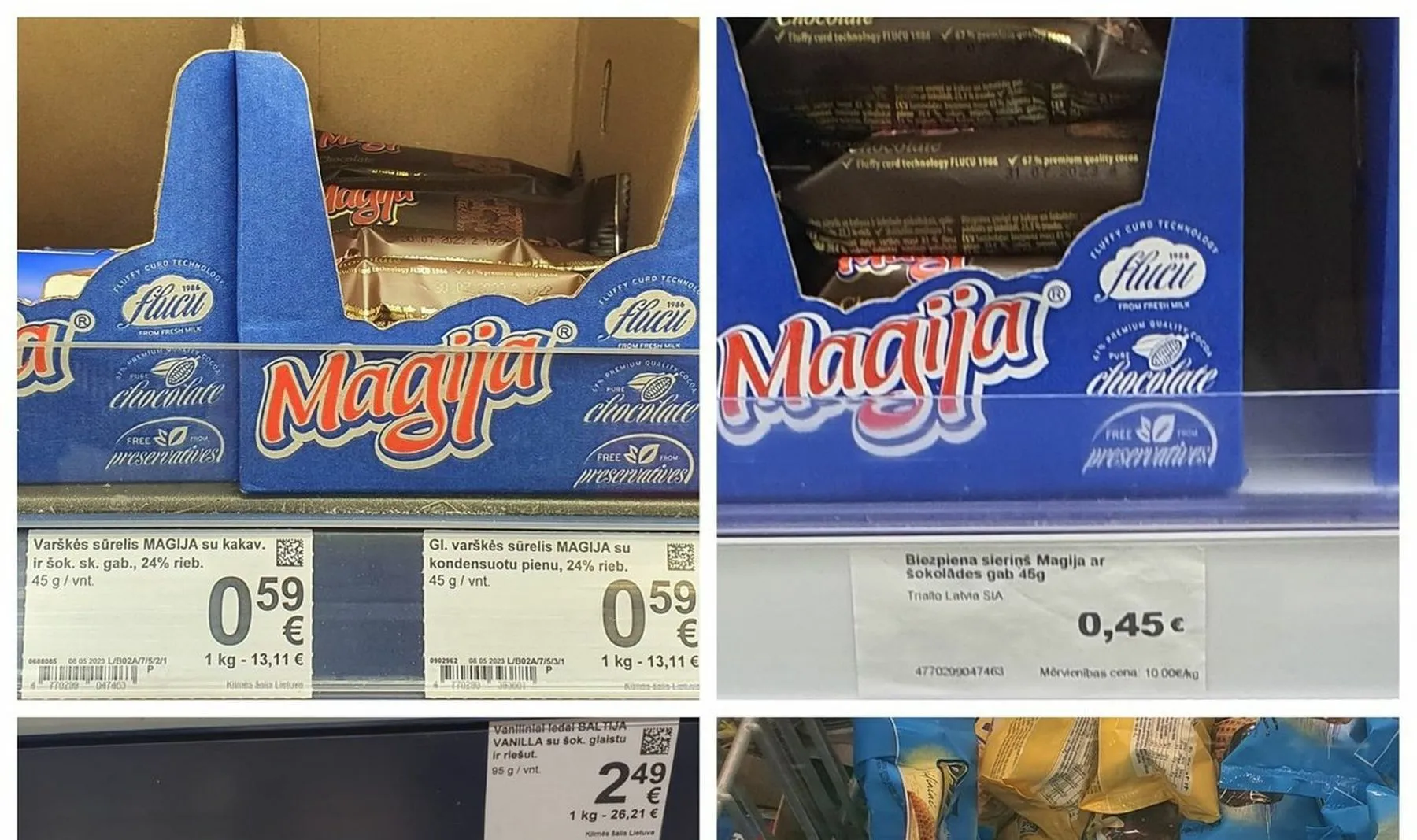 Varškės sūrelių ir ledų kainų skirtumai Lietuvoje ir Latvijoje