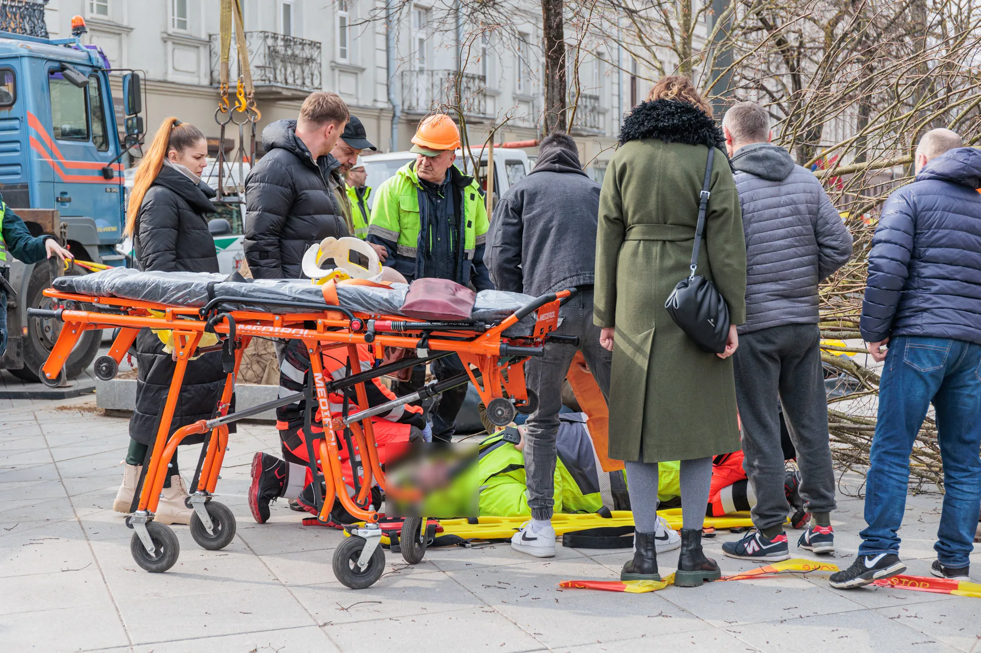 Užvirtusi liepa ant darbuotojo / R. Tenio nuotr.