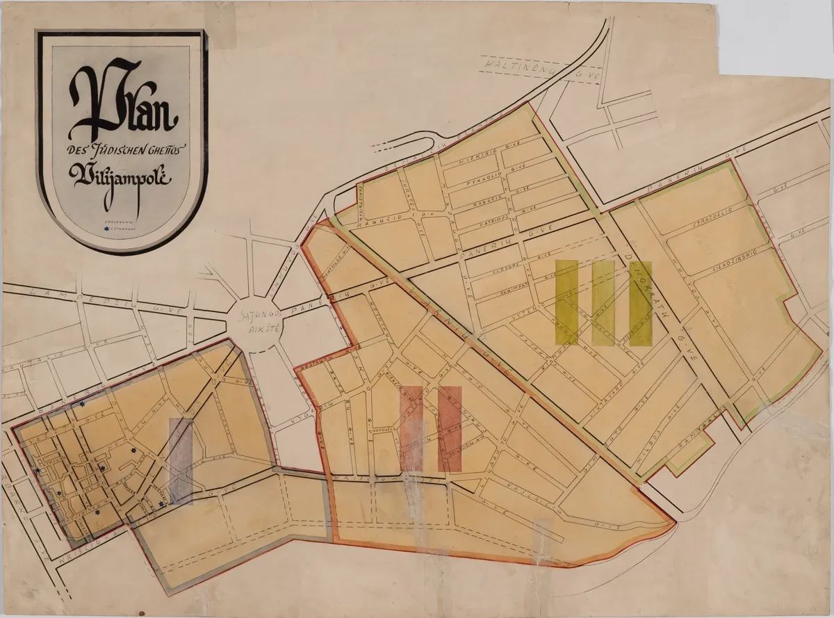 Kauno geto planas, kabėjęs geto policijos būstinėje. Originalas saugomas Vilniaus Gaono žydų istorijos muziejuje.