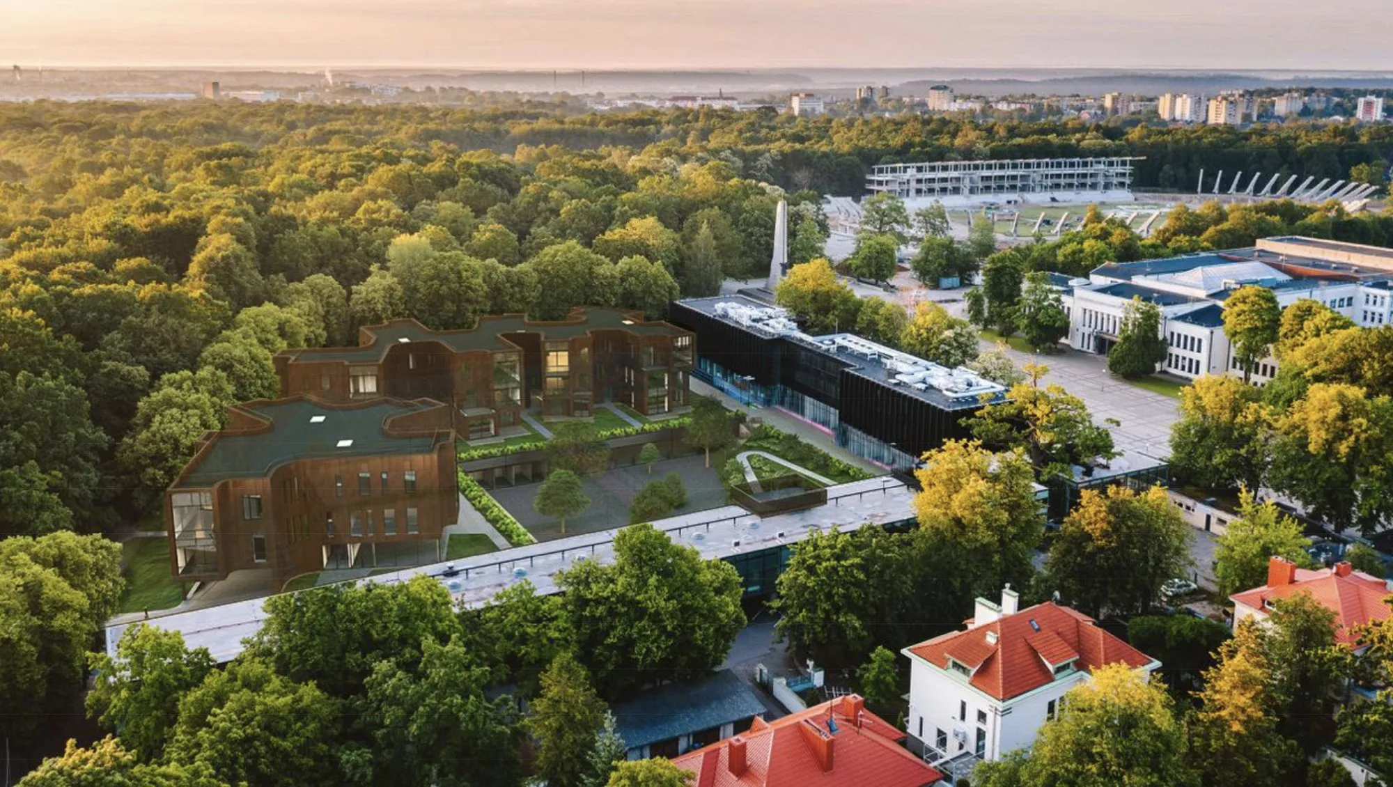 Teniso kortai Ąžuolyne ir jų vietoje projektuojami nauji pastatai