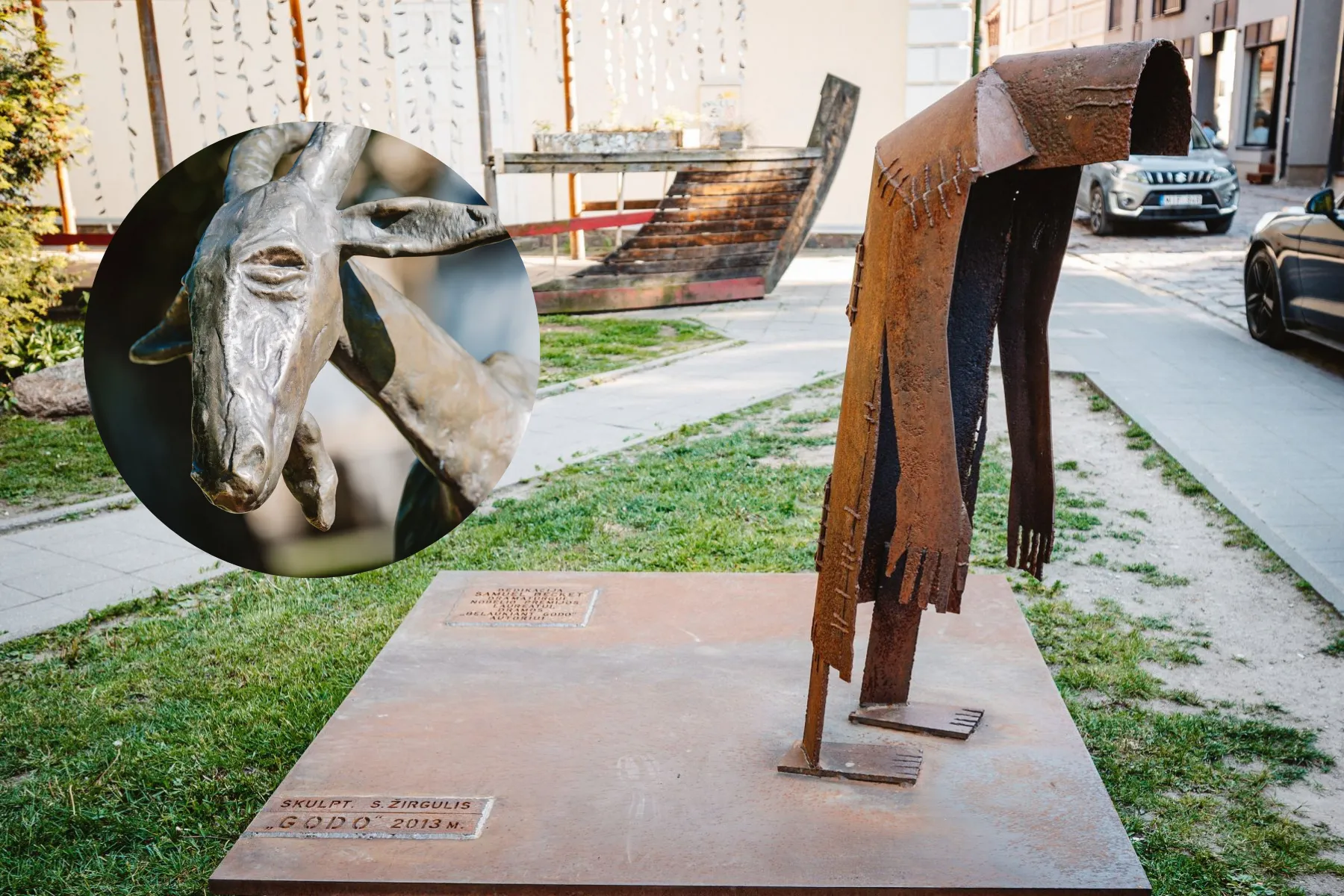 Naujos skulptūros Kaune „Ožka geldoje“ ir „Godo“ / Kaunas.lt nuotr.